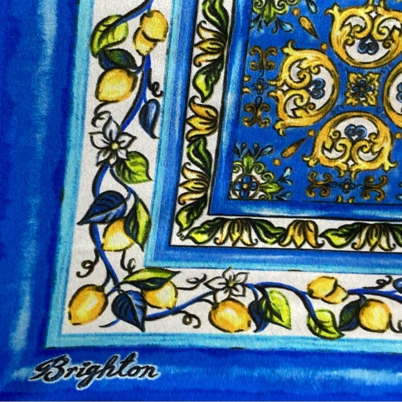 Vintage Brighton Silk 18” Square Women’s Scarf Blue/Yellow Lemon Italian Med - Picture 4 of 8